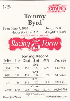 1993 Jockey Star #145 Tommy Byrd Back